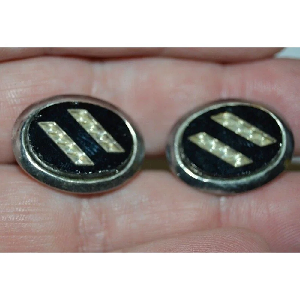 Vintage Oval Black Reflective Classic Men's Cuff Links Rare Art Deco